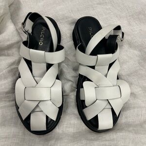 Pilcro Anthropologie Platform Fisherman White Leather Sandals, Size 38